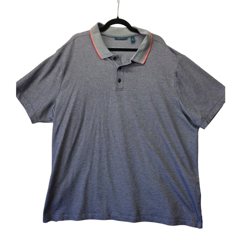 Perry Ellis Mens 3X Polo Shirt Blue Micro Pattern Short Sleeve Coral Trim